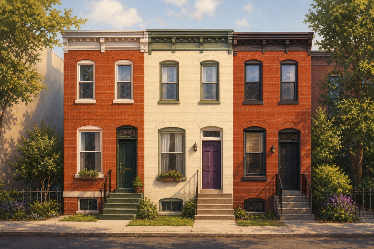 Stylized East Baltimore rowhomes